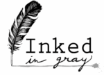 Inked in gray black and white logo on a clear background their is a feather ink pen on the left side the word Inked in a fun font and then in gray is written in cursive below